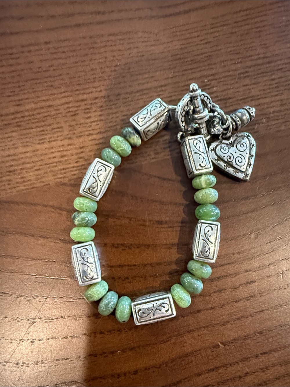 Vintage Brighton Green Beaded Silver Bracelet